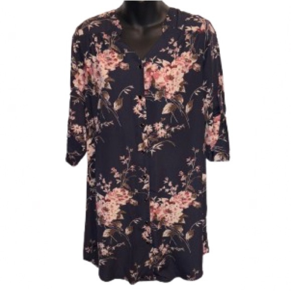 41 Hawthorn navy blue and Pink Floral Tunic dress size SP
